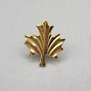 Maple Leaf Tie Tack Lapel Pin Hat Pin Gold Tone Textured